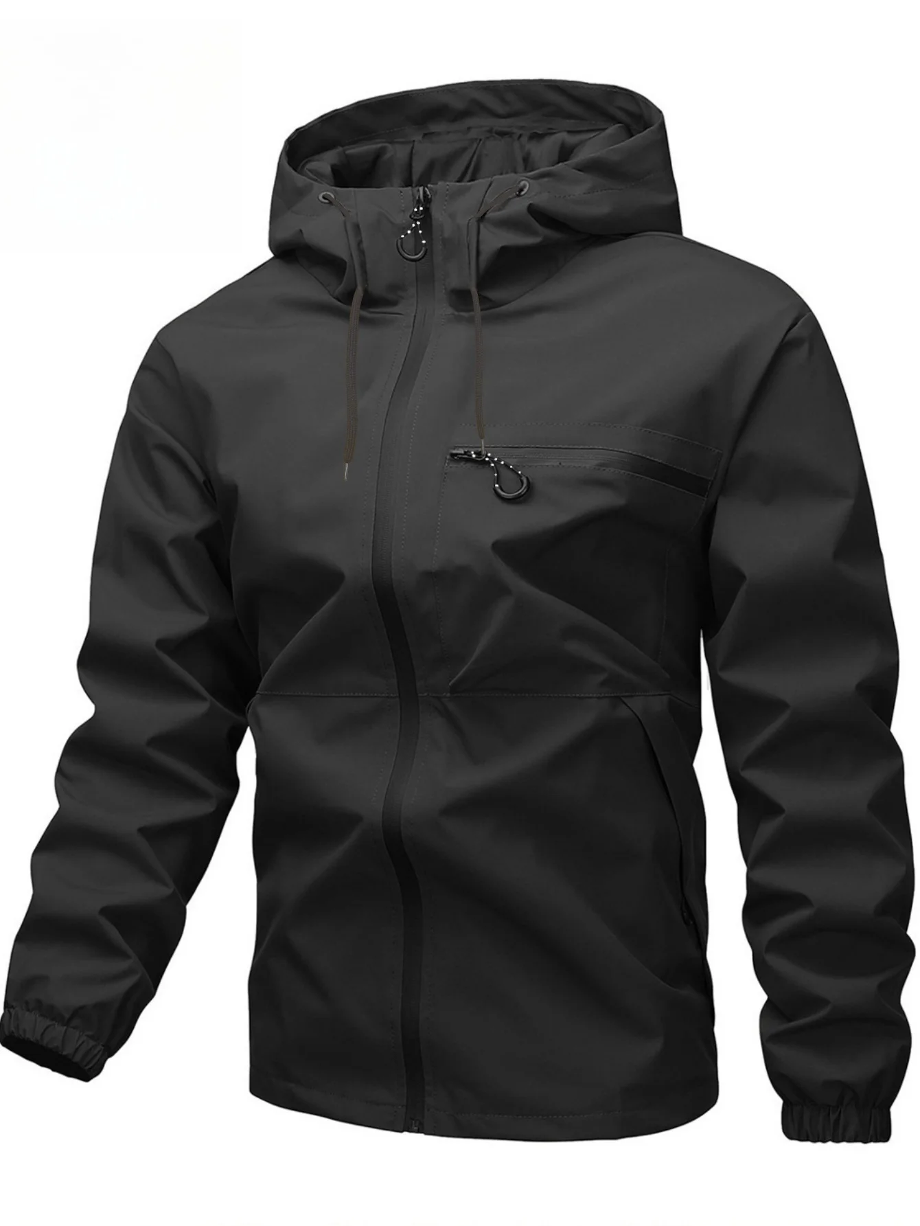 Herren Schwarze Wasserdichte Regenjacke mit Kapuze, Verstellbare Kapuze, Reißverschlusstaschen, Winddicht, für Outdoor-Wanderungen, Sport, Freizeit, Windbreaker-Mantel