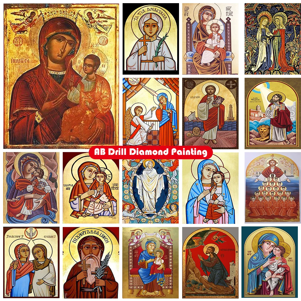 5D DIY AB Diamond Painting Cartoon Religious Virgin And Child Full Circle Pour Diamond Embroidery Mosaic Home Decoration