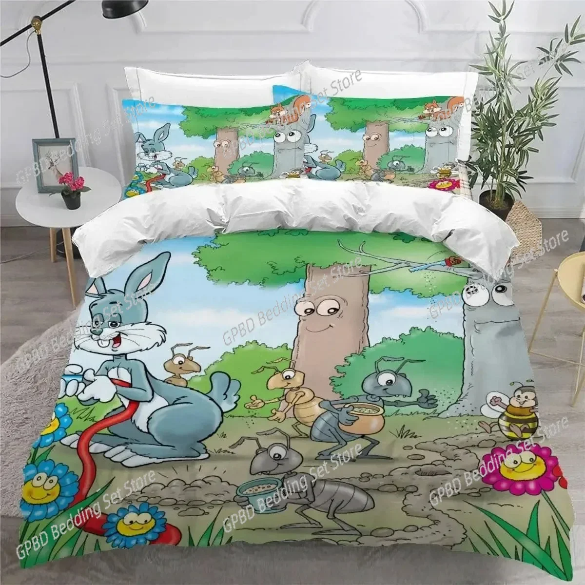 Forest Animal Cartoon Zoo Bedding Set,Duvet Cover Comforter Bed Set Quilt Cover Pillowcase,King Queen Twin Size Boys Girls Adult
