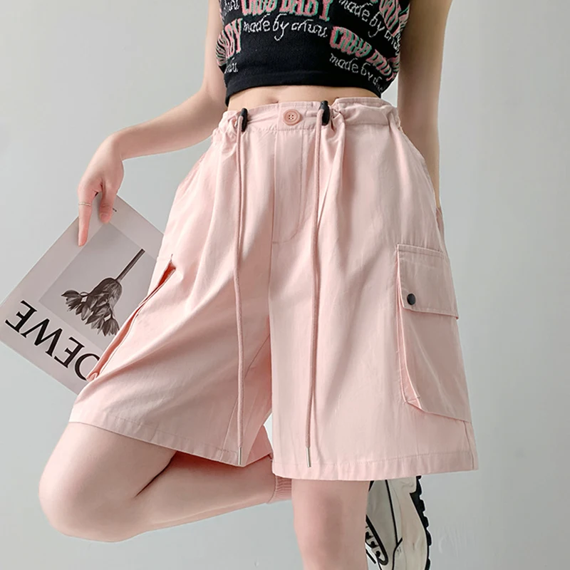 Y2K Cargo Shorts Women Harajuku Black Oversized Wide Leg Shorts Summer New Streetwear Fashion High Waist Baggy Short Pants New