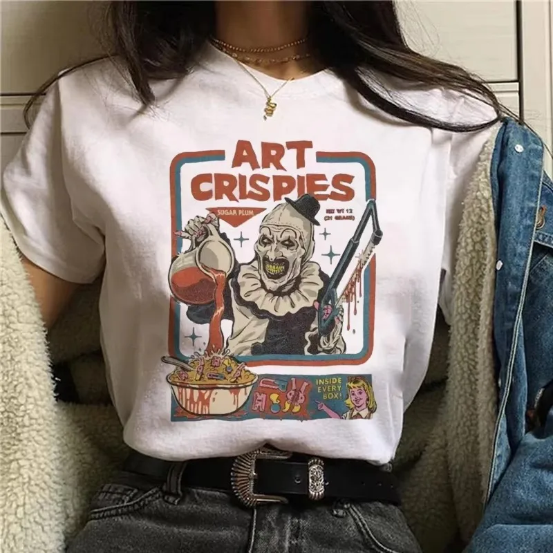 

Art Crispies Horror Clown Shirt Clothing Men's and Women's Fashion Retro Horror T-shirt Pattern Printed Short Sleeve T-shirt