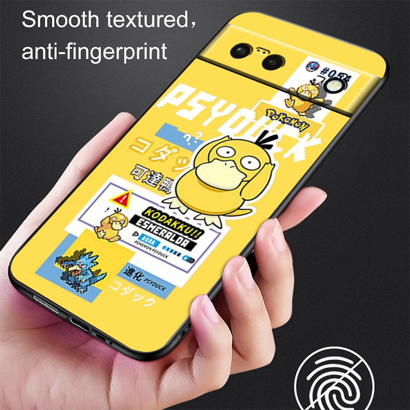 Pokemon Psyduck Cartoon Cute For Google Pixel 8 7A 7 6A 6 5A 5 4 4A XL 5G Black Silicon Shockproof Shell Soft Phone Case