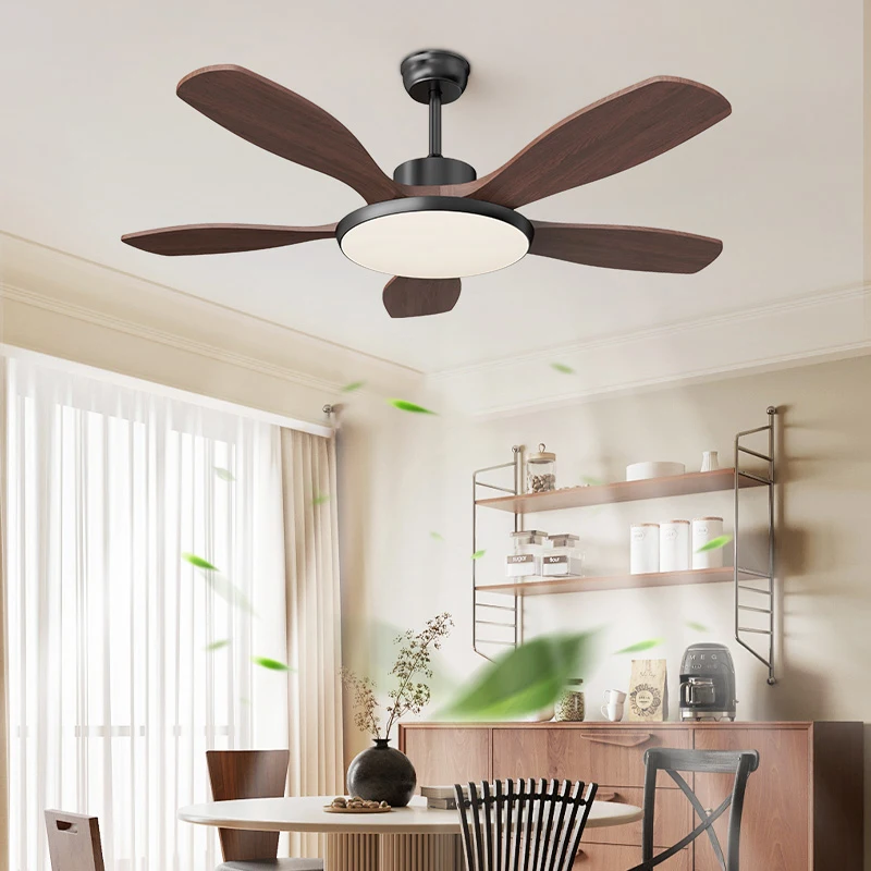 Светодиодный вентилятор цвета скандинавского дерева для гостиной, бесшумный большой ветровой потолочный вентилятор, современный минималистичный вентилятор цвета ореха для столовой Светодиодный вентилятор цвета скандинавского дерева для гостиной, бесшумный большой ветровой потолочный вентилятор, современный минималистичный вентилятор цвета ореха для столовой