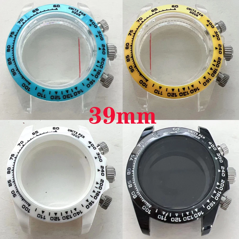 

High Quality Transparent Plastic Watch Case 39mm Simple Fashion Sapphire Glass Watch Case Shell for VK63 Quartz Movement Parts