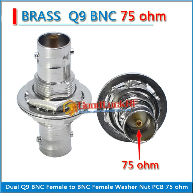 75 ohm Dual Q9 BNC Female Washer Nut to BNC Female O-ring Bulkhead Panel Mount Nickel RF Connector Coaxial Adapters Brass