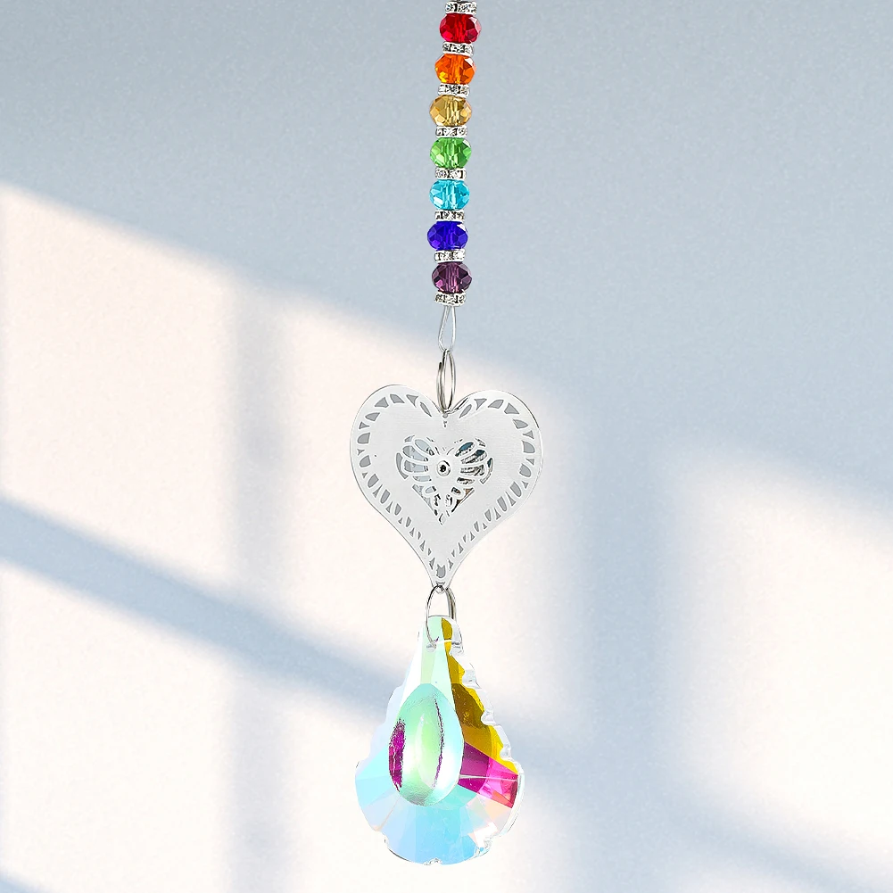 Chakra Rainbow Spacer Bead Love Heart Prism Foliage AB Color Glass Crystal Pendant Aurora Suncatcher Garden Hanging Dangle Decor