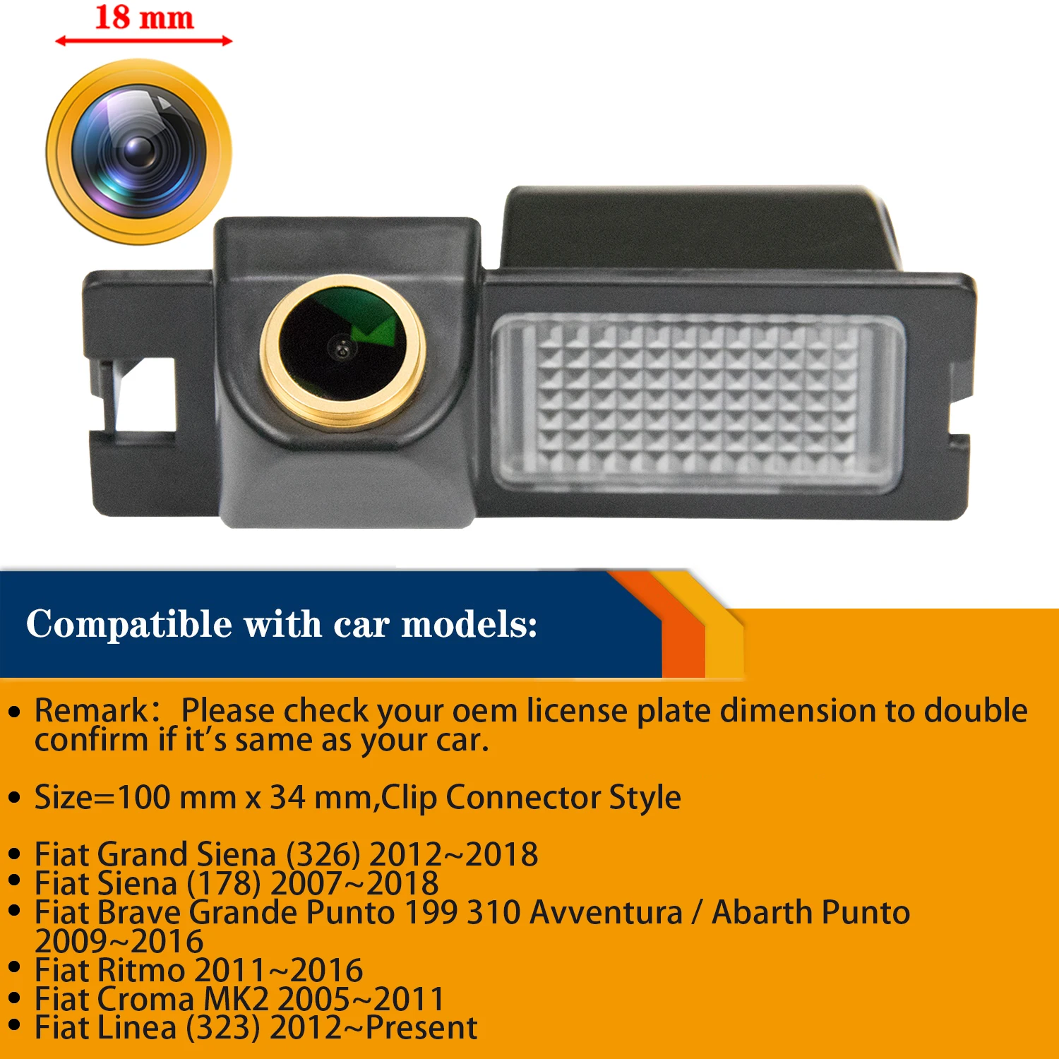 Misayaee HD 1280*720P Night Vision Camera for Fiat Brave Grande Punto 199 310 Avventura/Abarth Punto, Reversing Backup Camera