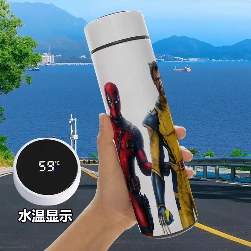 Anime peripheral Marvel Wolverine Deadpool cool cartoon pattern fashionable large capacity stainless steel smart thermos cup