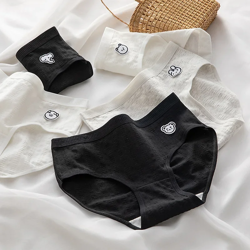 5PCS/set Korean Simple Solid Cotton Women's Underwear Sweet Girl Cartoon Seamless Panties Student Comfortable Breathable Briefs