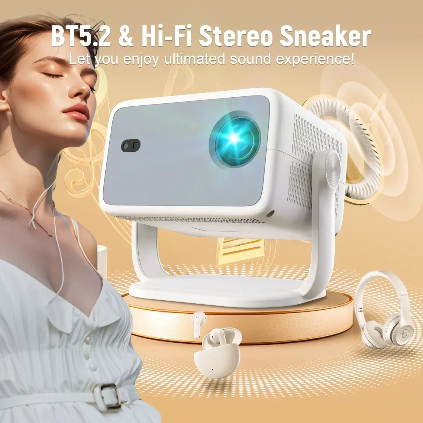 

TP350 Netflix Certification Projector 4K Android 13 Native Wifi6 BT5.2 1080P 650ANSI Portable Projector Auto Keystone Correction