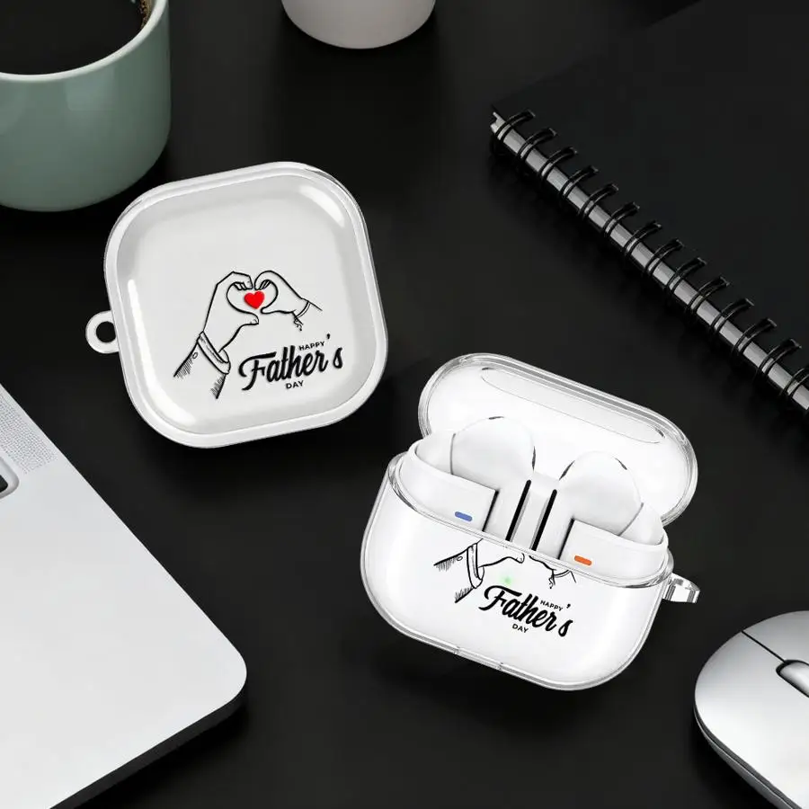 Case For Samsung Galaxy Buds 2 3Pro 4Pro Live 4 Pro 2Pro 3 FE Clear Earphone Cases Cover With Hook Father Day Pattern
