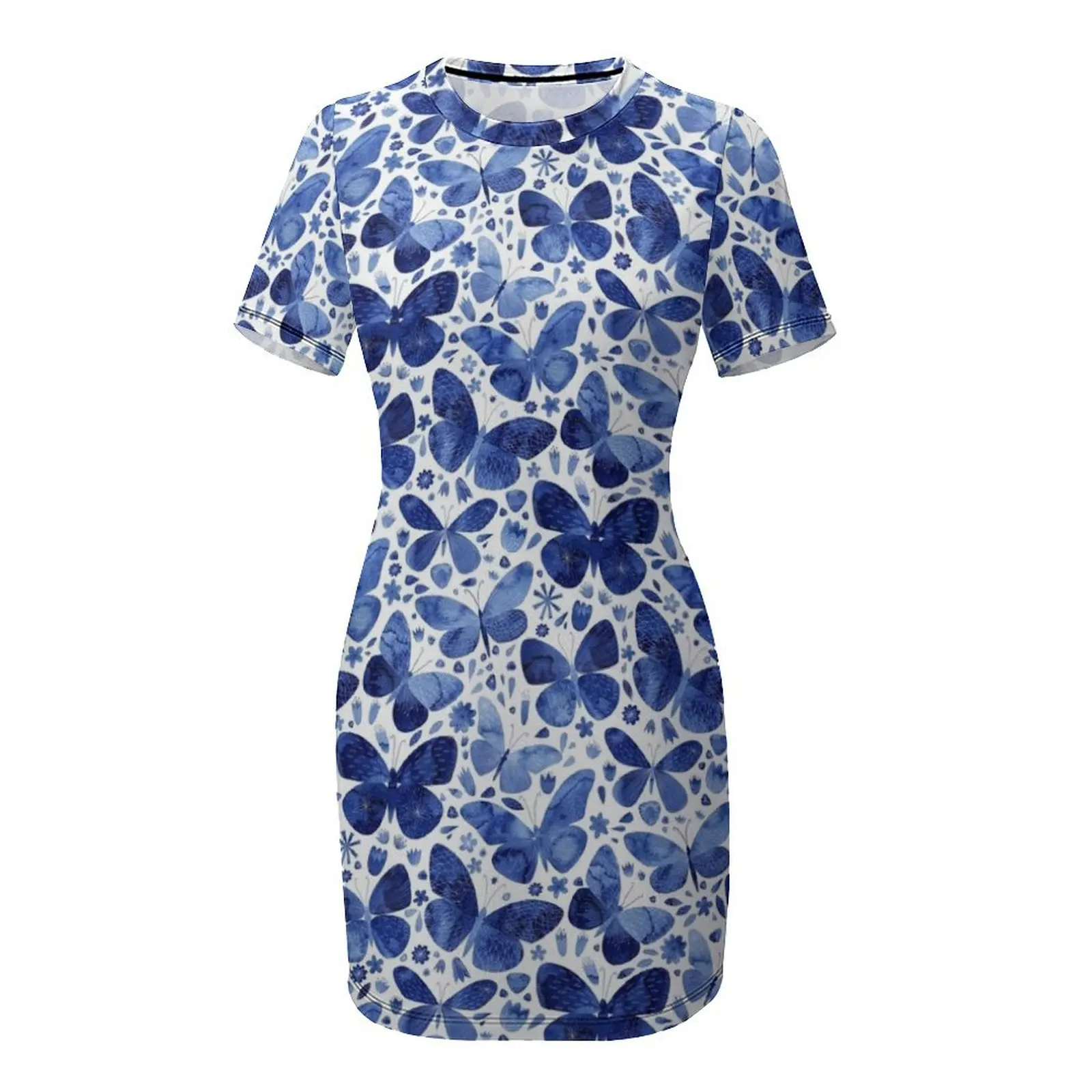 ชุดเดรสแขนสั้นผีเสื้อสีฟ้า ชุดเดรสปาร์ตี้สตรีหรูหรา ชุดราตรียาวผู้หญิง