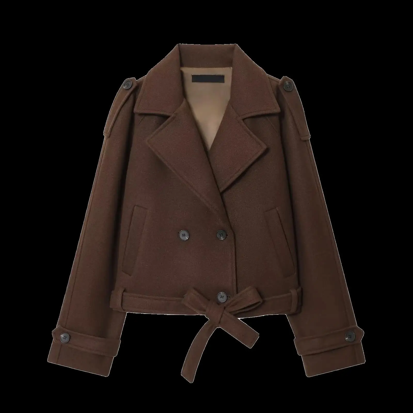 Herbst Winter Neue Ankunft frauen Briti Sle Jaet Doppel Geknöpft Fliege Taille Cinched Anzug Kragen Lange Sve ort Mantel