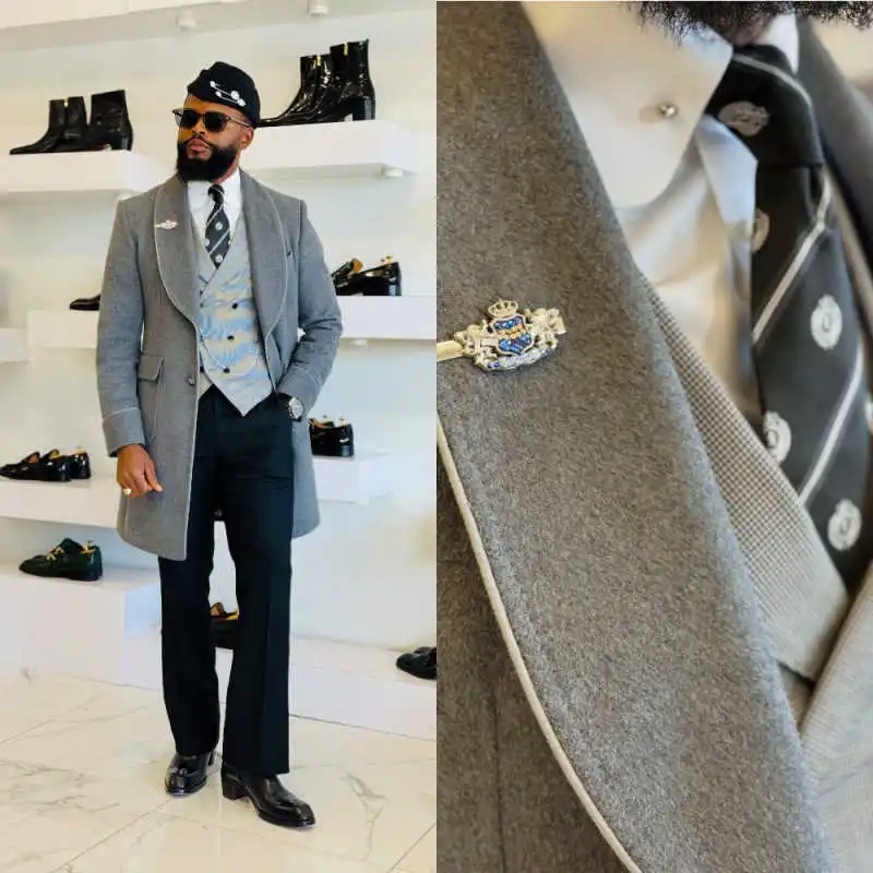 

Vintage Men's Wool Blend Long Overcoat Single Breasted Shawl Lapel Coat Winter Warm Business Jacket Customized