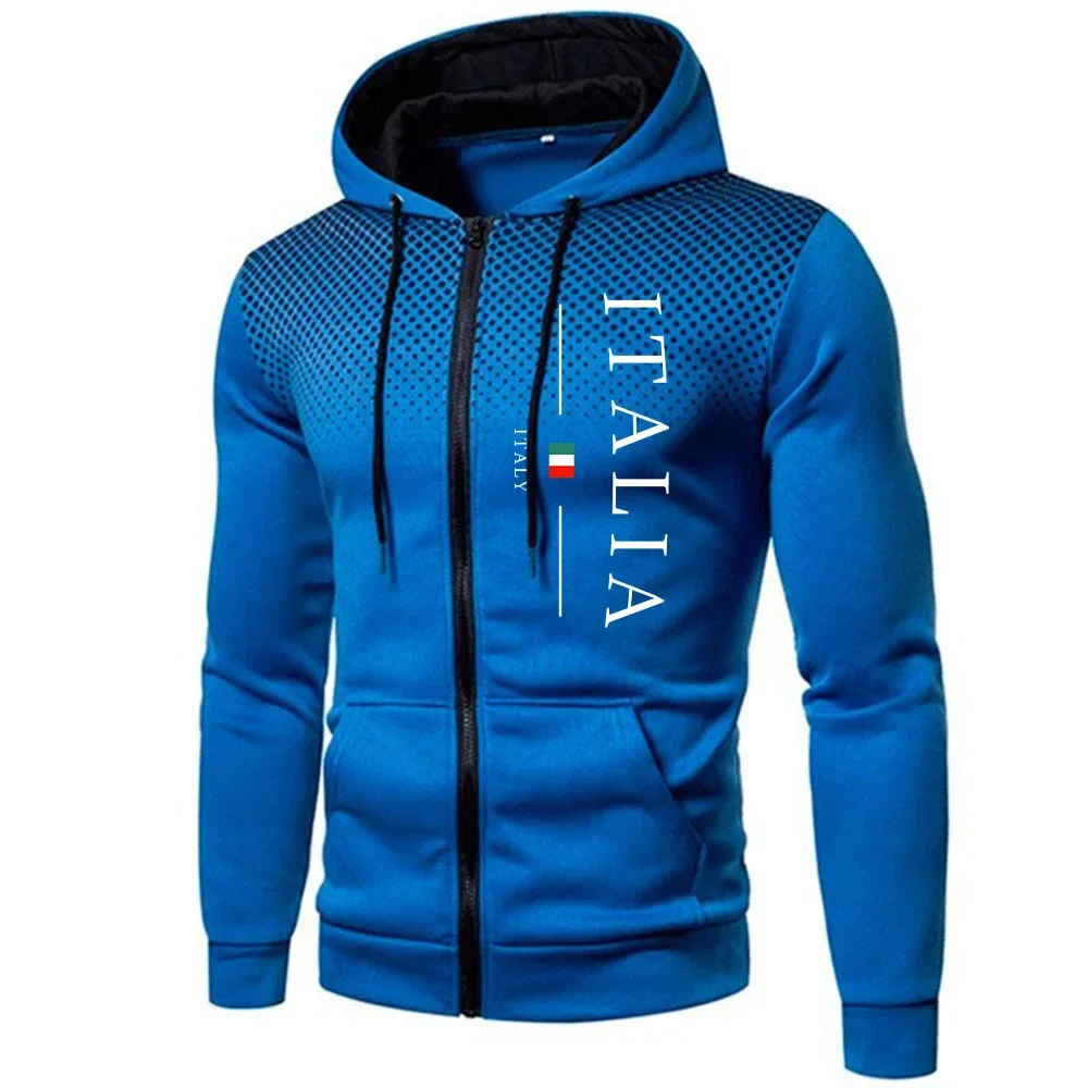 Jaqueta Masculina Esportiva Casual de Outono Inverno 2026: Moletom com Zíper de Alta Qualidade e Capuz, Manga Longa, Estilo Italiano