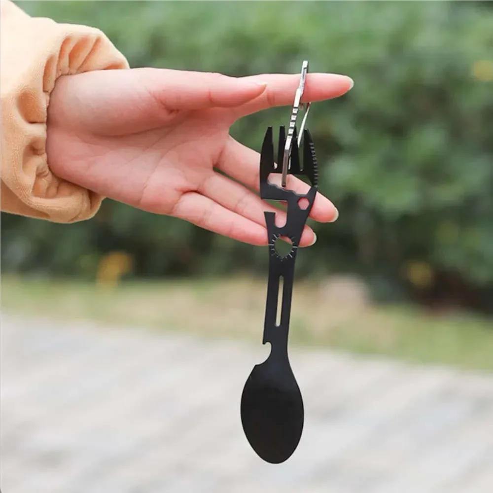 التخييم متعددة الوظائف صافرة سكين بقاء شوكة ملعقة المطبخ في الهواء الطلق متعددة الوظائف وجع فتاحة الزجاجات