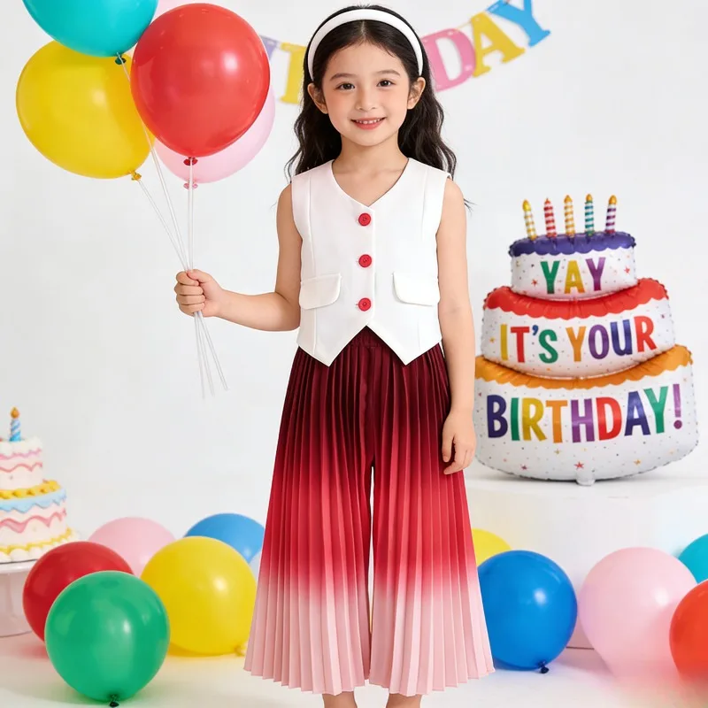 

Летний модный костюм для девочек: жилет и брюки-палаццо с эффектом омбре, милый наряд