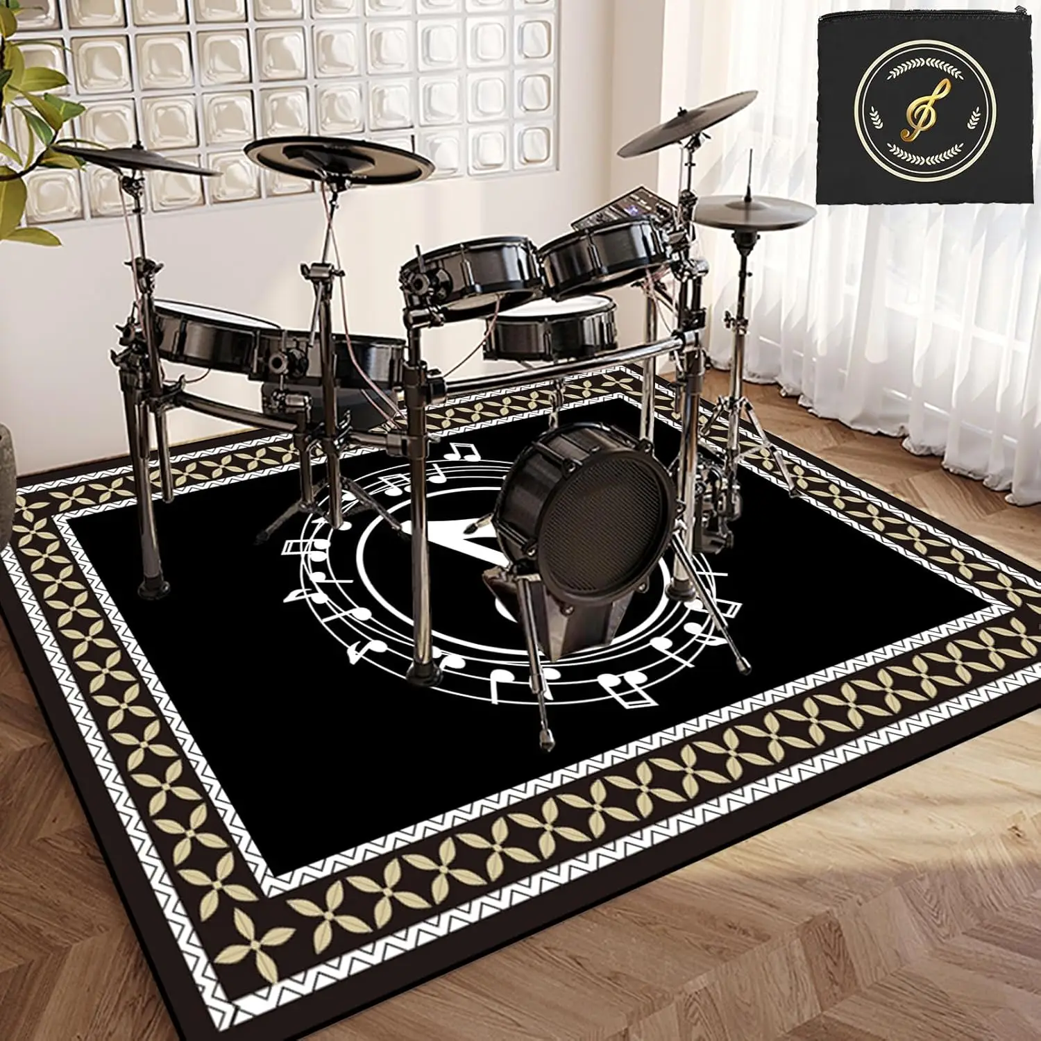 Music Notes  Rug, Sound Absorbing Stage Carpet Mat Rugs for Soundproofing Bass Drums Snare Electronic Jazz Musical Floo