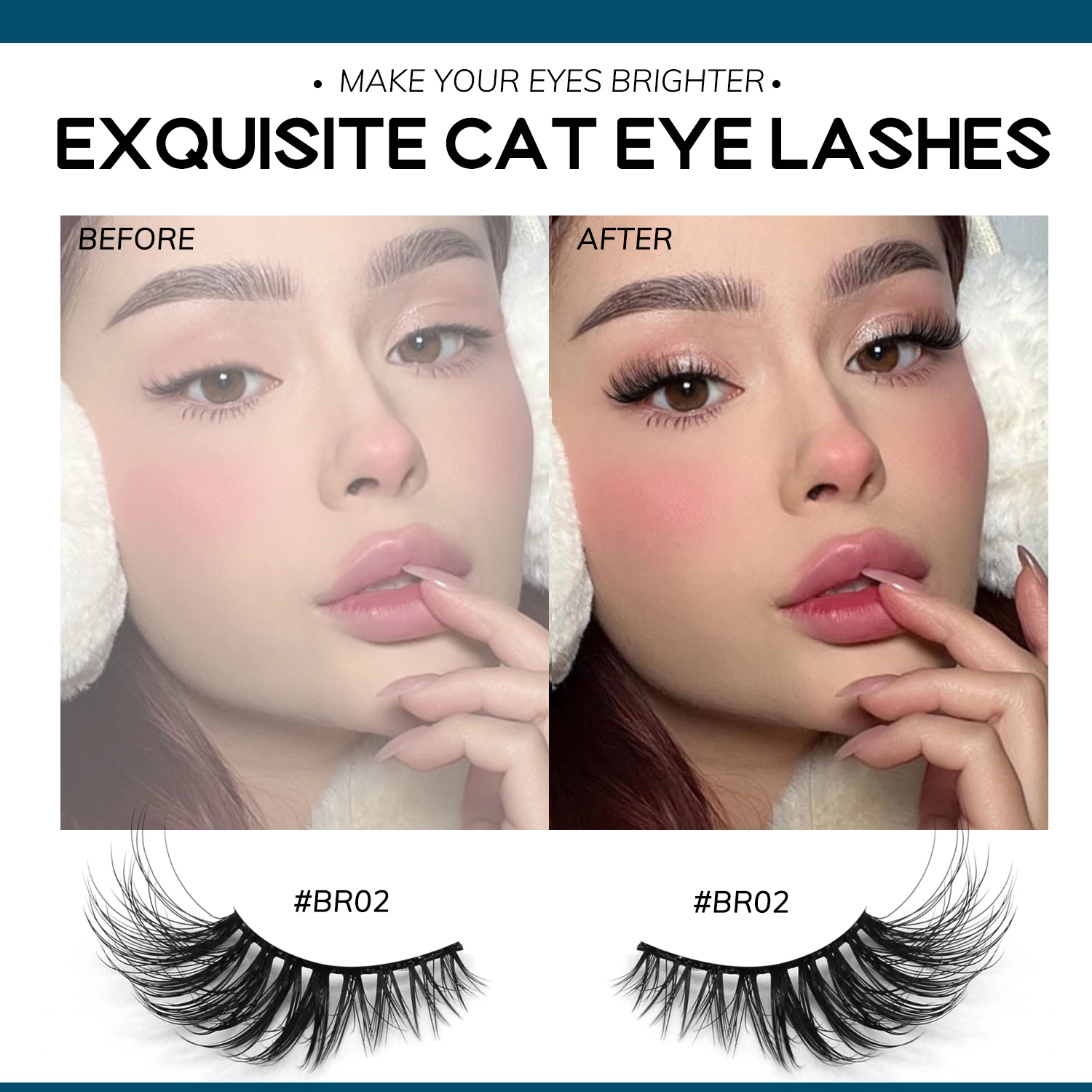 Lasvirey Faux cils œil de chat moelleux, demi-cils, bande naturelle, faux cils, extensions de cils allongés, doux et moelleux