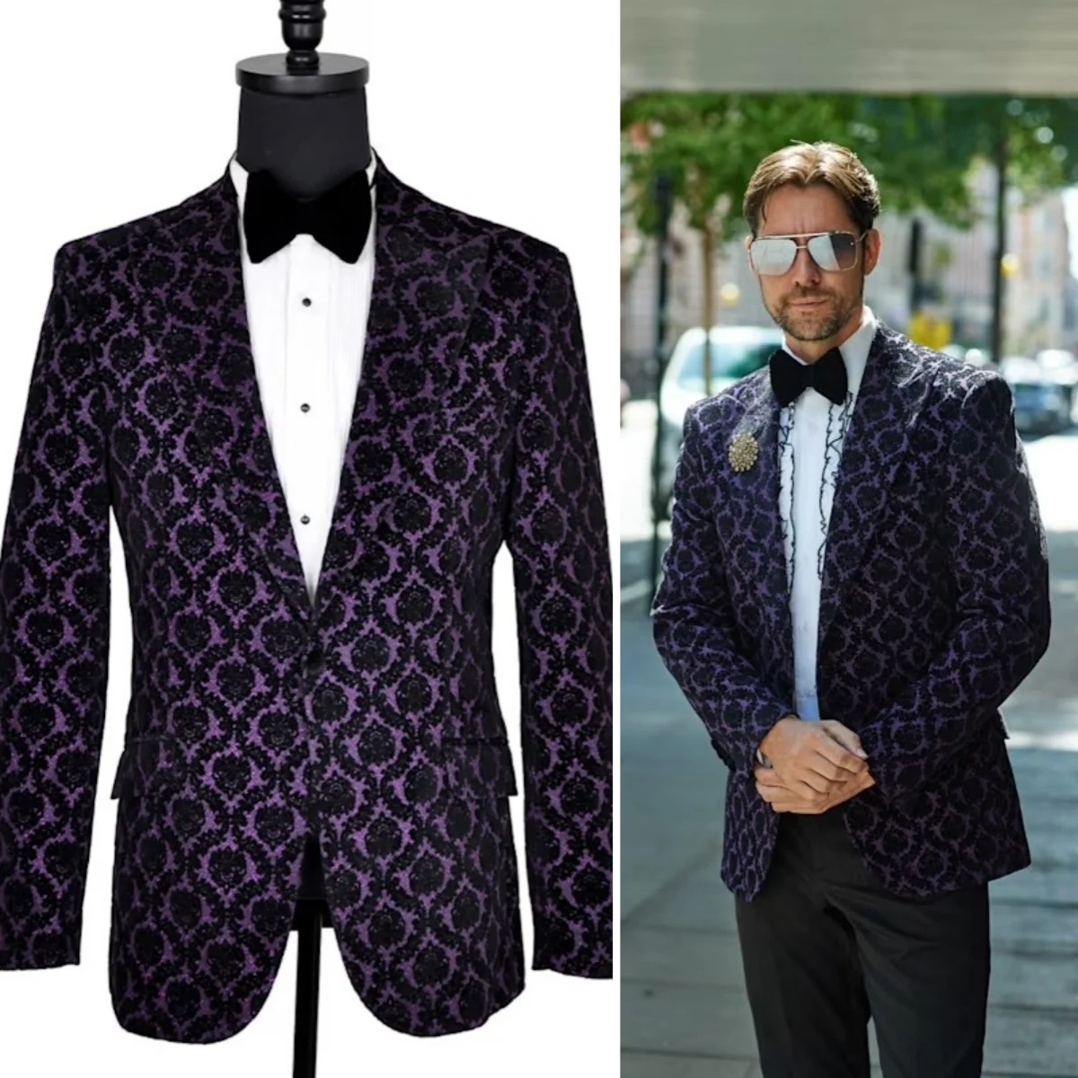 

Colourful Casual Men's Slim Fit Jacquard Blazer Glitter Grooms Tuxedo 2Pcs Jacket Pants Set Jacket for Wedding Customized