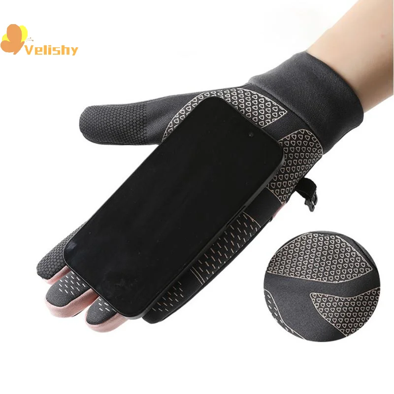 قفازات دافئة مبطنة بالصوف للرجال والنساء لركوب الدراجات في الهواء الطلق مقاومة للرياح ومقاومة للماء تعمل باللمس قفازات التزلج #4