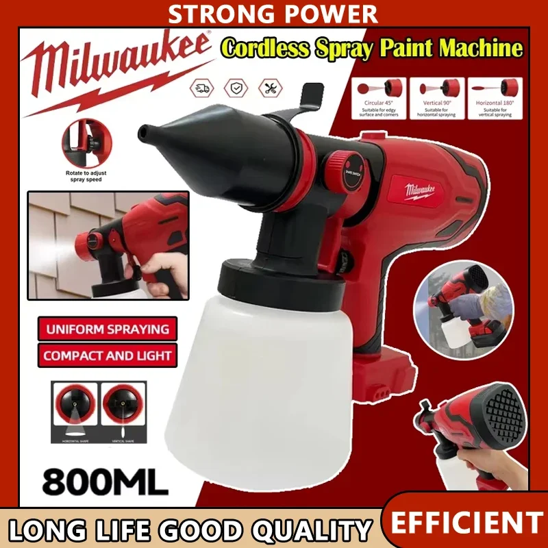 

Milwaukee 800ML Electric Spray Gun Cordless Paint Sprayer Auto Furniture Steel Coating Airbrush Compatible Red Electric Spray