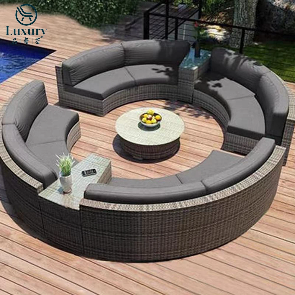 2026 Wicker Sofas Outdoor Patio Furniture Set Round Shape Outdoor Modular Rattan Sofa Set For Hotels Villas