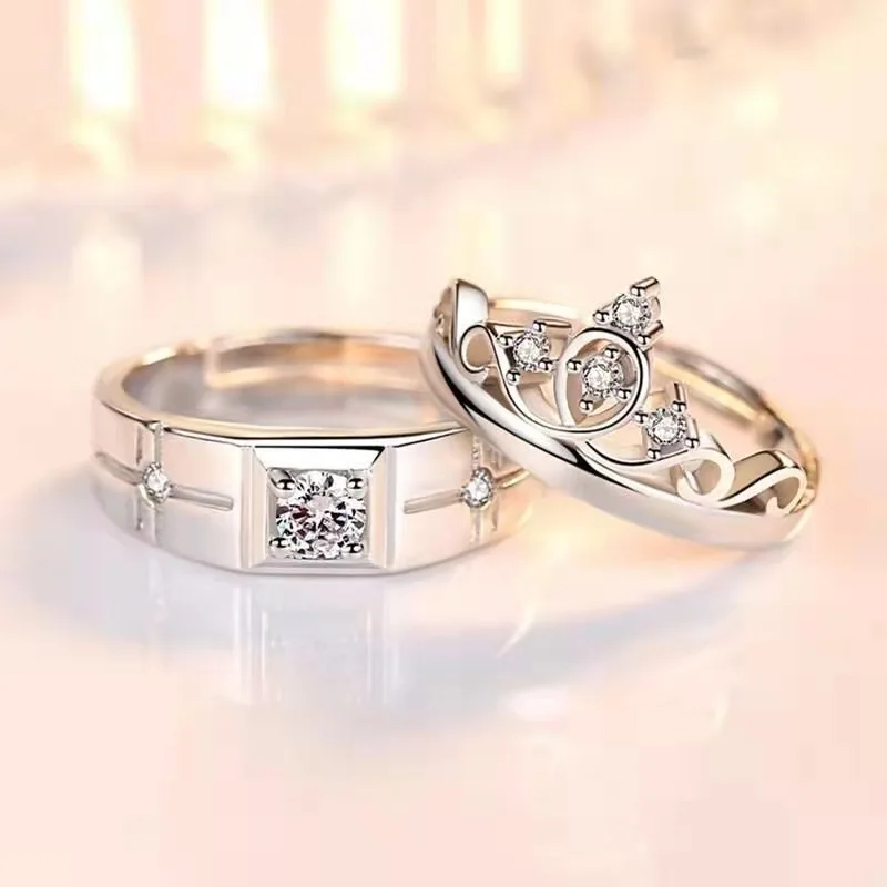 2Pcs Silber Farbe Luxus Zirkon Paar Ringe Für Frauen Für Immer Endlose Liebe, Verlobung, Hochzeit Bands Ring Valentinstag Geschenke – Detail 14