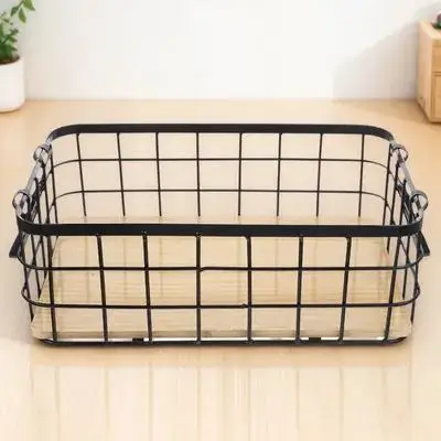 

Metal Wire Basket Iron Wooden Handle Sturdy Storage Organizer Fruit Kitchen Multi-Functional Decorative Basket
