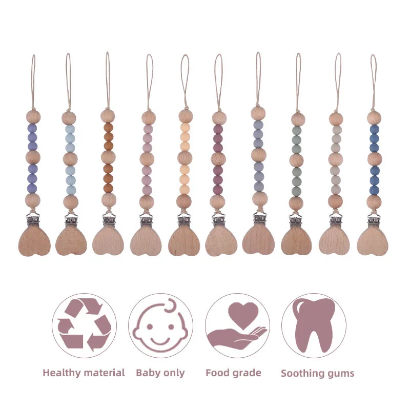 

Baby Silicone Pacifier Chain Pacifier Clip Baby Soothing Beech Wood Bead Pacifier Anti-drop Chain Pacifier Clips