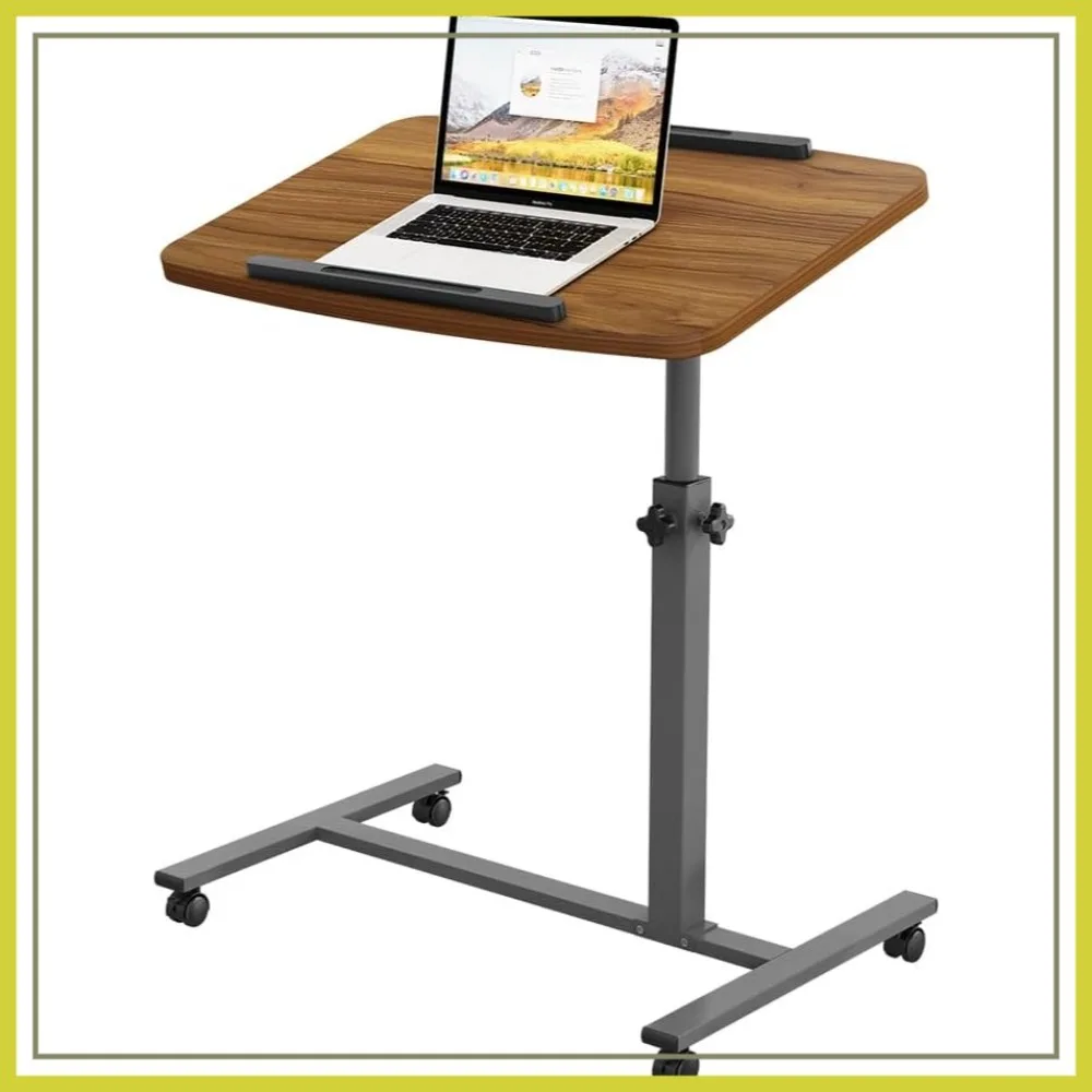 

Mobile Adjustable Overbed Bedside Table with Wheels, Portable Standing Bed Desk, Rolling Lap Desk with Mouse Pad
