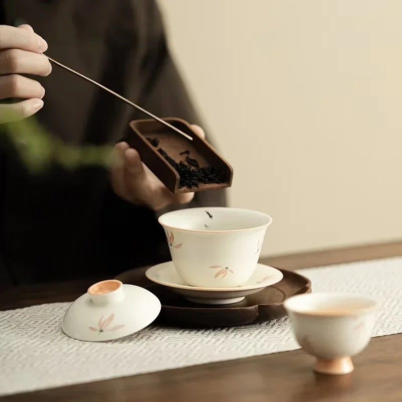 1PC 110ML Orchid Wind Chimes Chuyuan Cover Bowl Household Ceramics Sancai Cover Bowl KungFu TeaSet Chinese Tea Bowl Tea Services