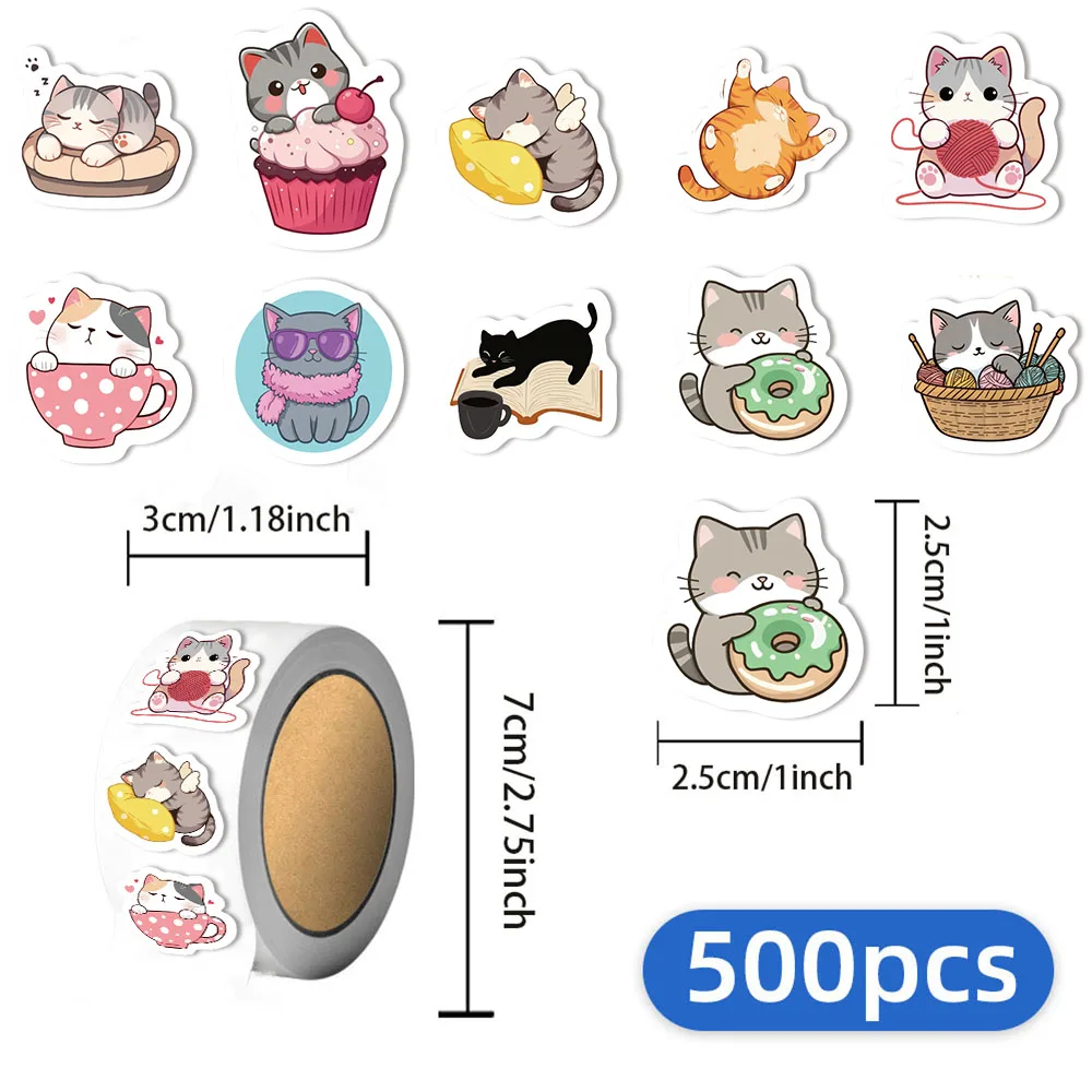 500PCS Cartoon Nette Katze Rolle Aufkleber Kleine Muster DIY Gepäck Skateboard Wasser Tasse Notebook