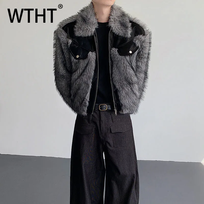 

WTHT модные мужские пальто из сращенной кожи контрастного цвета с заусенцами, модные куртки с отложным воротником Mlae, осень 2021, 2A2059