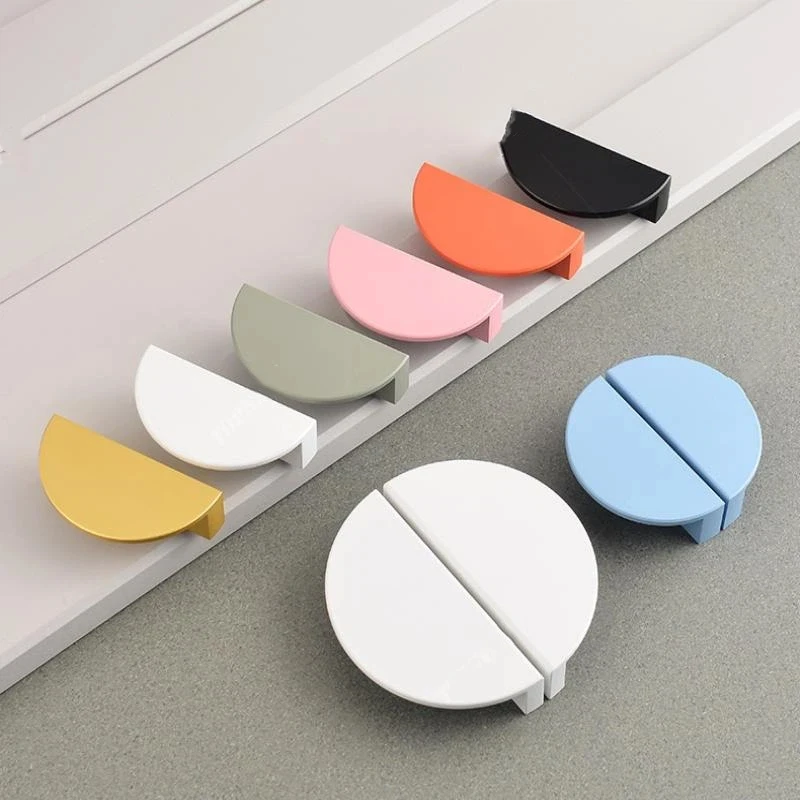 1Piece Colorful Kitchen Cabinet Handles Wardrobe Door Drawer Knob Semi-circular Cream Style Children's Room Color Handle Pairing