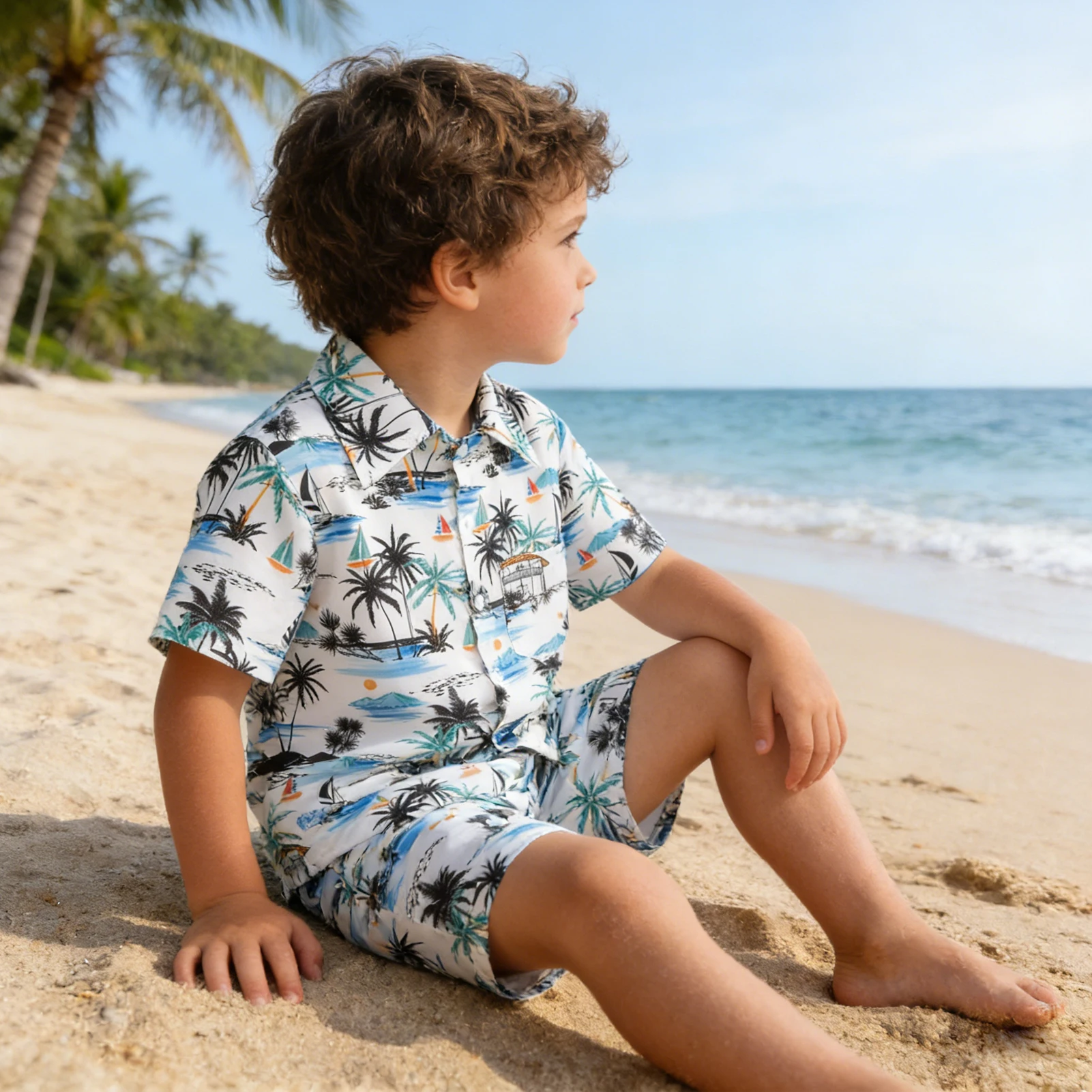 Children's Beach Suits,Boys Shirts with Shorts Set,Hawaiian Outfits,Leisure Kids Short Sleeve Tops Loose Print Trunks for Summer