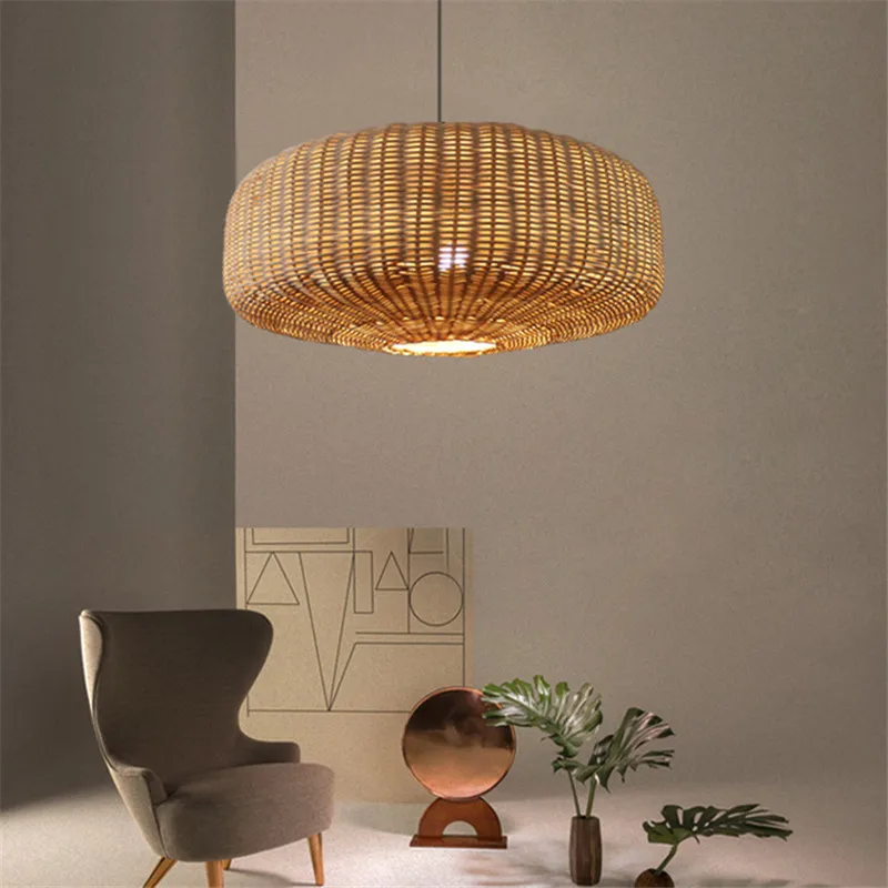 Retro Rattan Pendant Lamp Japanese Wicker Chandelier For Dining Room Kitchen Restaurant Decor Dining Table Bamboo Hanging Lamp