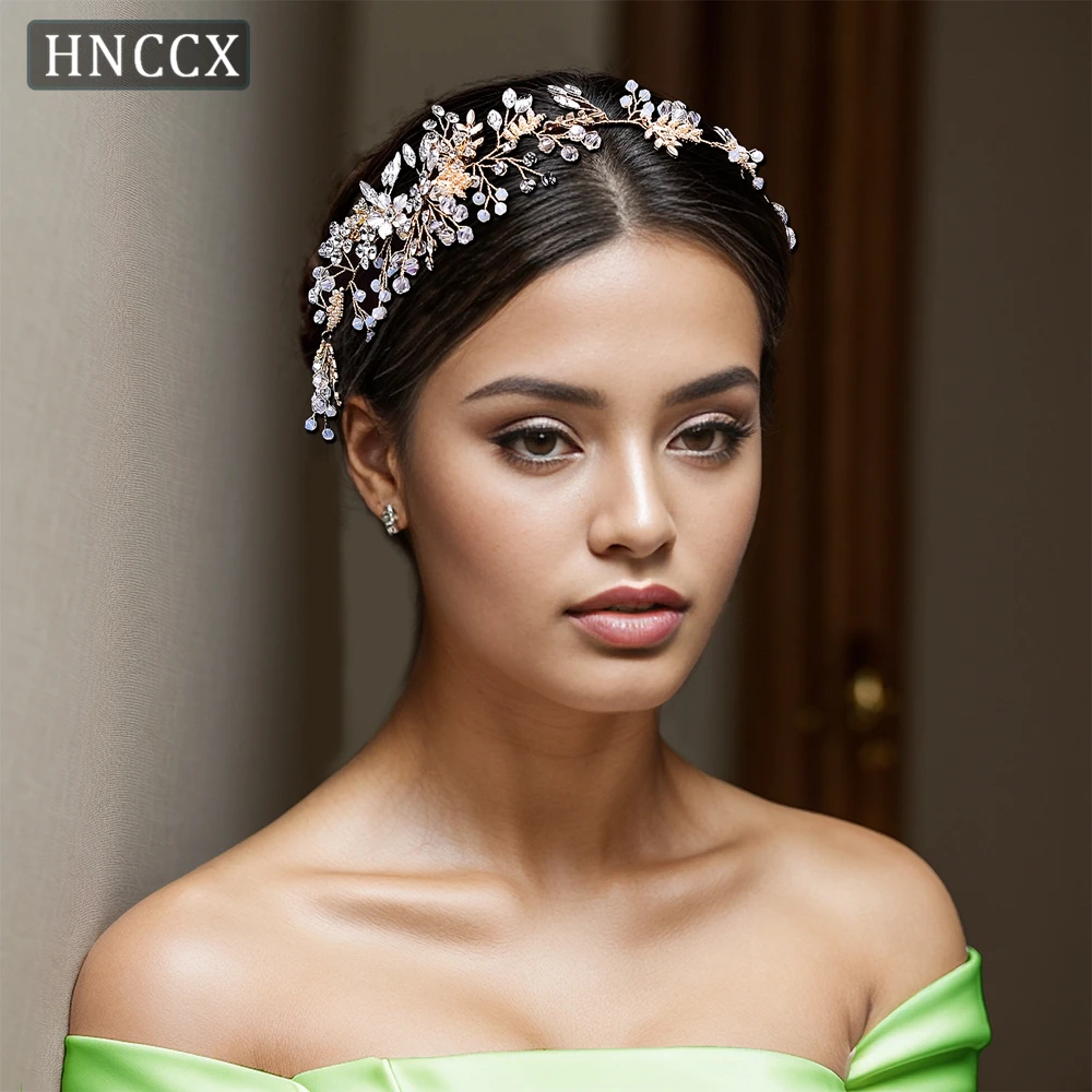 HNCCX Handmade Headbands for Brides Rhinestone Headwear Bridal Opal Diamond  Alloy Leaf Wedding Hair Ornaments for Women CP235