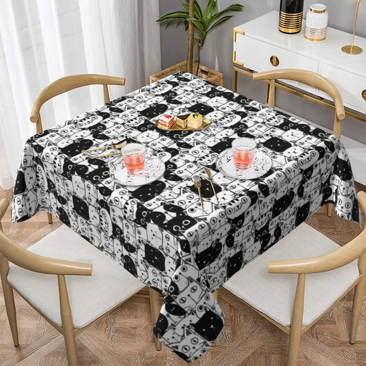 Tablecloth White Black Cat Table Cloth Animal Meme Modern Tablecloths Outdoor Table Cover Living Room Dining Table Decoration