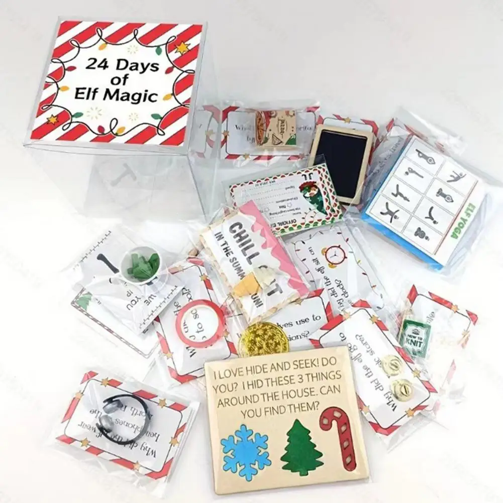 Set hitung mundur Natal, 24 hari Kit Elf Natal, properti aktivitas menyenangkan, hadiah hitung mundur untuk pesta Natal, bertema Natal
