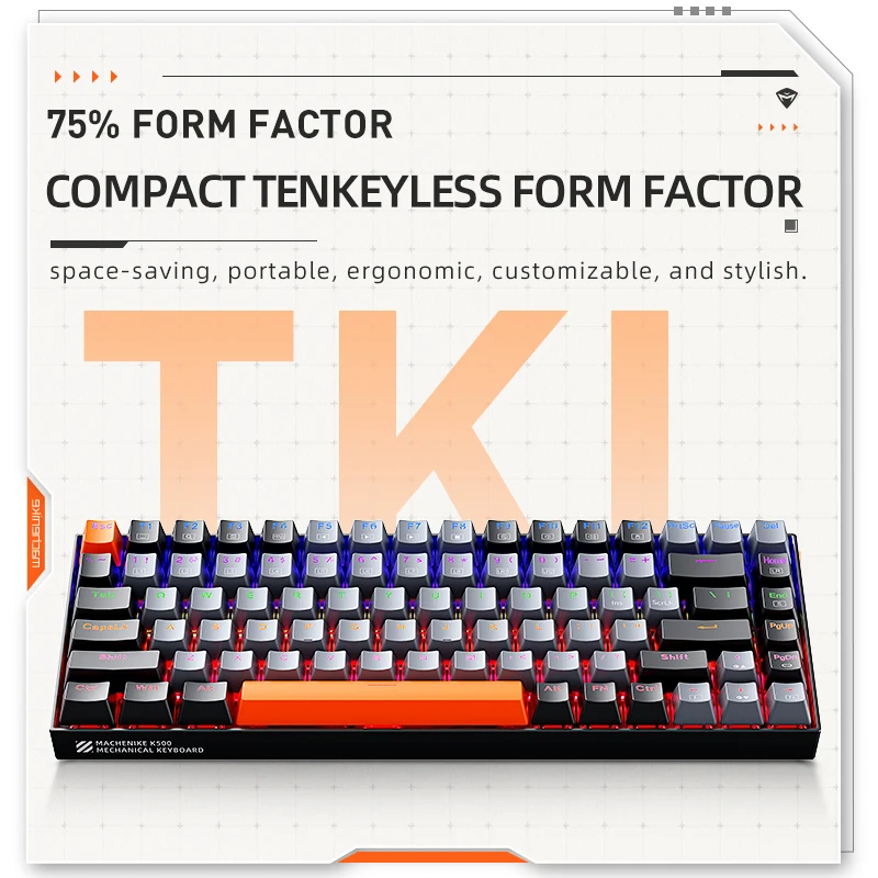 Machenike K500A-B84 Teclado Mecânico 75% TKL Hot-Swappable Wired Gaming Keyboard 6-Color Backlit 84 Teclas Para PC Gamers Laptop