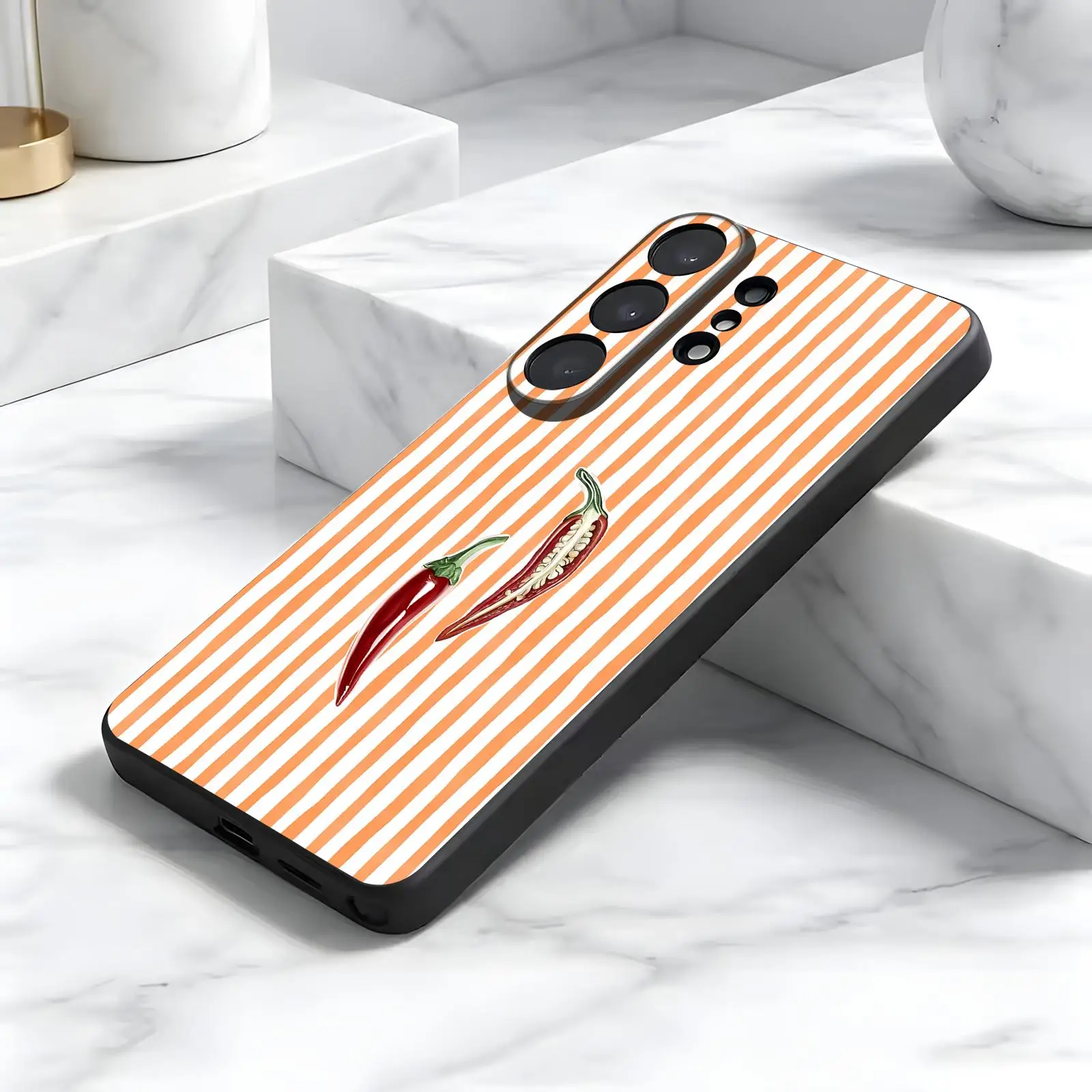 Solid Color Vertical Stripe Fresh Fruit Collection For Samsung S26 S25 S24 S23 S22 S21 S20 Ultra Soft black Shockproof Cover