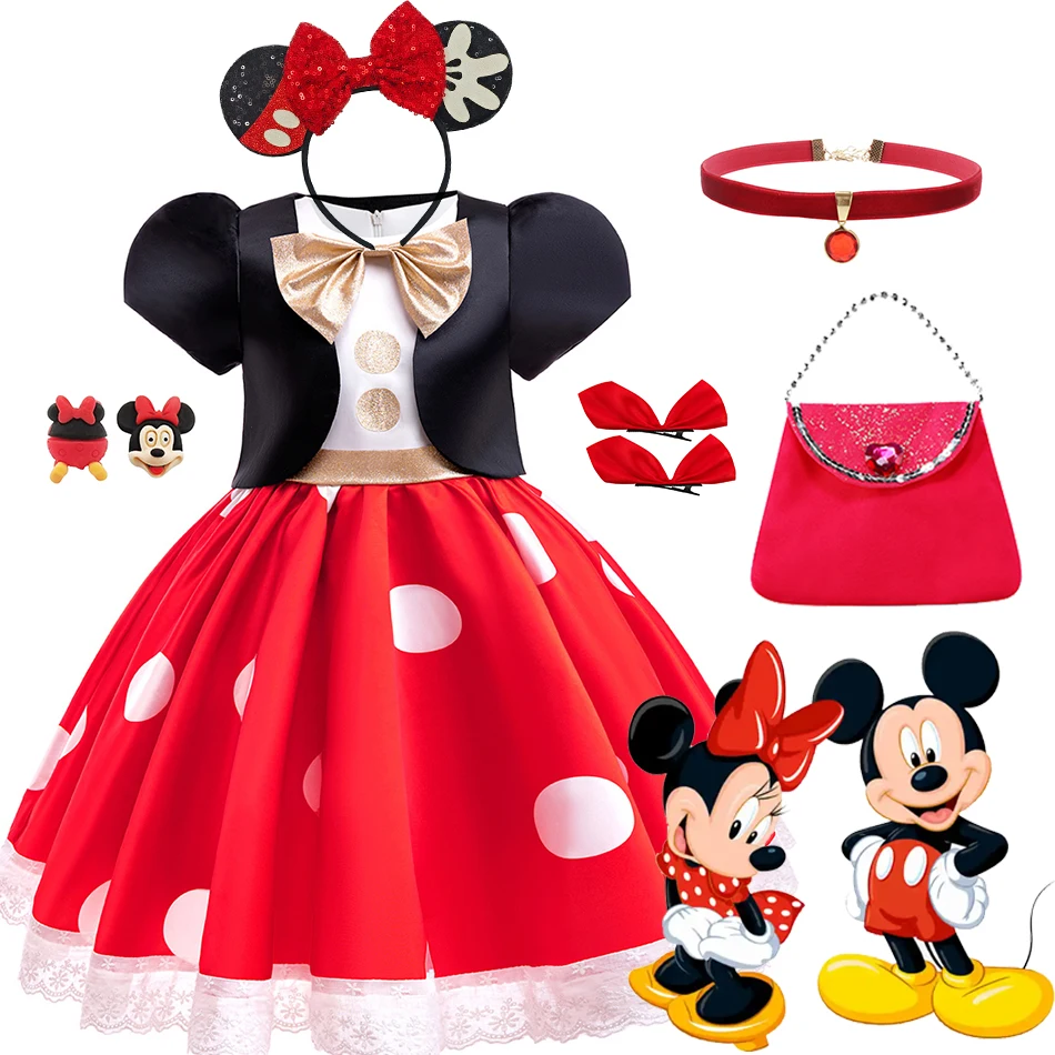 Ragazze Topolino Minnie Disney Cosplay Abito da principessa Bambini Polka Dot Bow Abiti Bambini Costumi di Carnevale di compleanno di Halloween