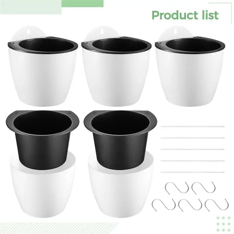 5Pcs Self-Absorbing Flower Pot With Hooks Hanging Flower Pot Self-Watering Flower Bucket Automatic Watering Planter For Balcony