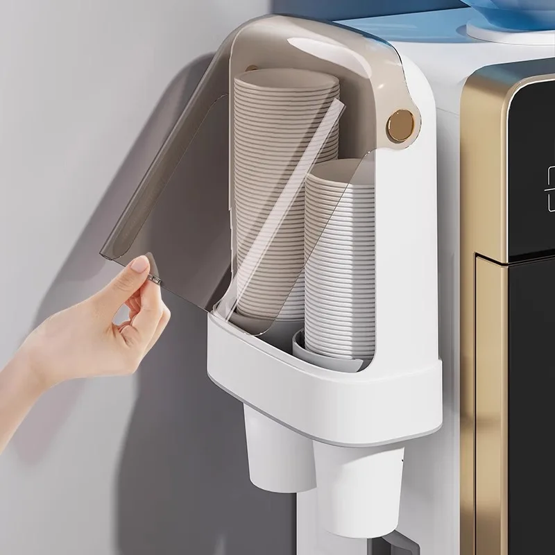 موزع أكواب للاستعمال مرة واحدة بدون حفر، حامل أكواب ورقية مثبت على الحائط، رف تخزين الأكواب المقاوم للغبار #2