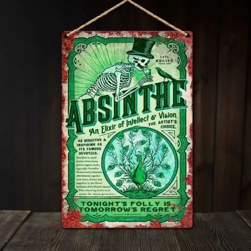 Vintage Absinthe Tin Sign, Advertising Plaque, Ready to Hang Wall Plaque