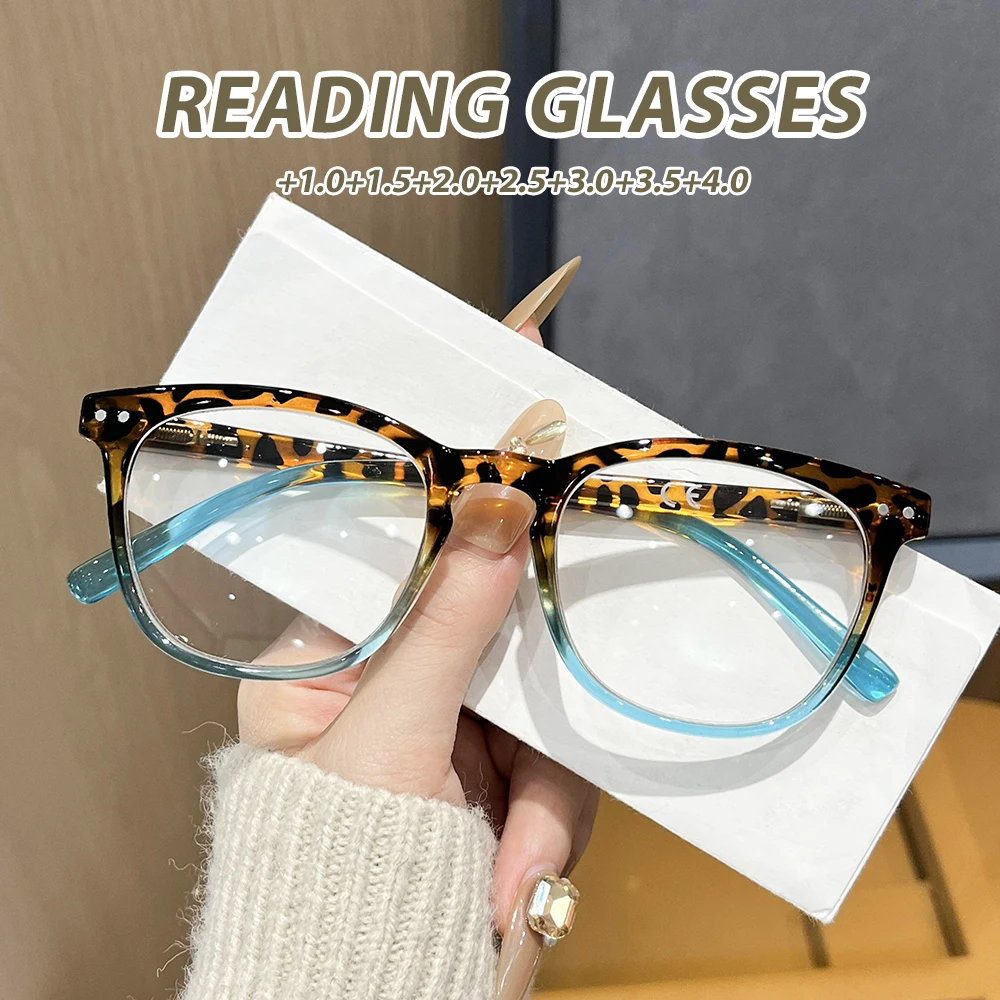 Oyalie Leopard Print Gradient Fashion Reading Glasses with Leopard Texture Main Frame, Gradient Transparent Temples, Stylish and Versatile, Suitable for Daily Wear, Clear Vision, Fits Face Shape, Long-Term Wear Without Pressure, Prescription Coverage +1.00 to +4.00 Degrees