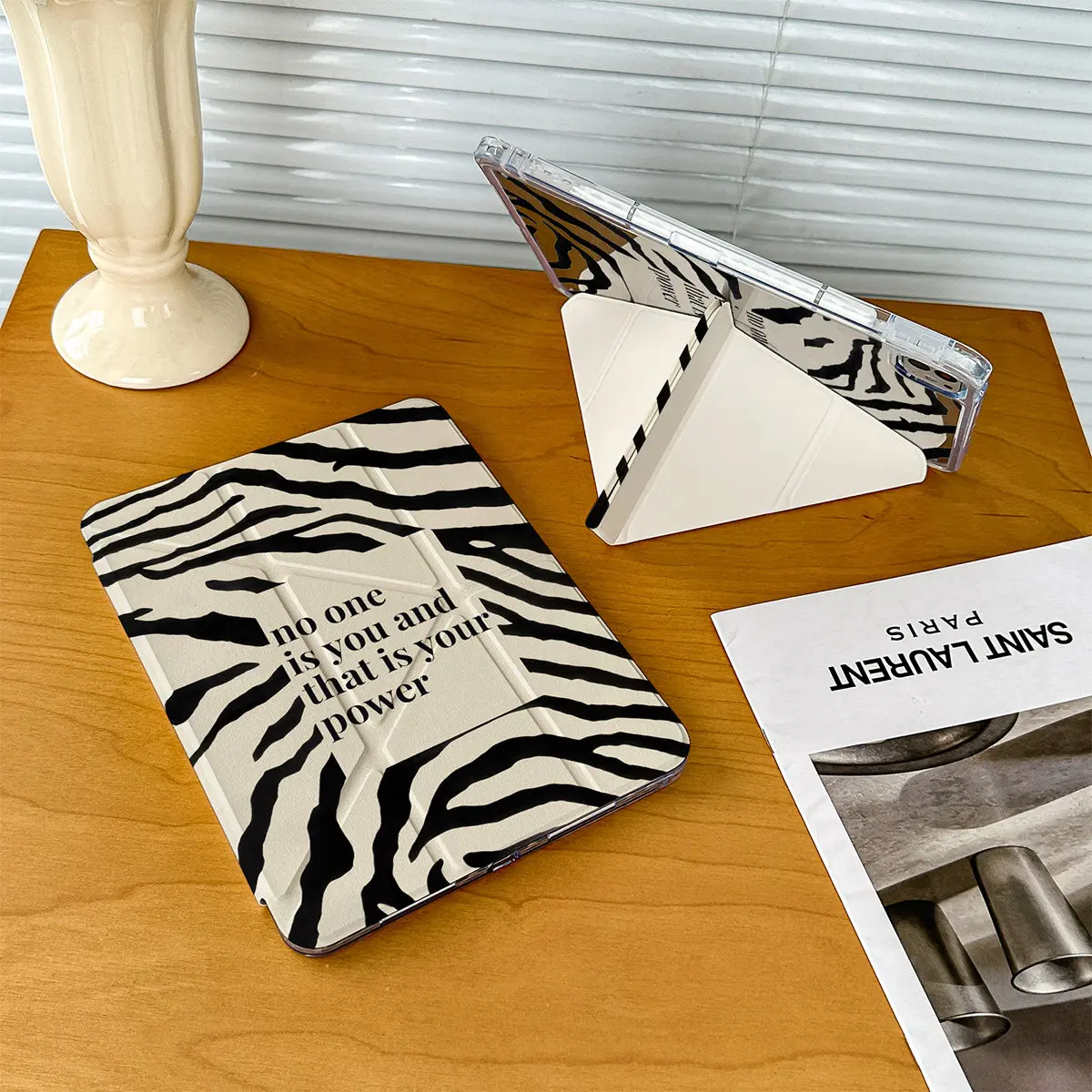 korean Trendy Zebra Pattern Cute Cover For iPad Pro 13 11th M5 M4 12.9 A16 8 7 9th 10th Air 11 M2 M3 Mini 3Y-Fold Tablet Case