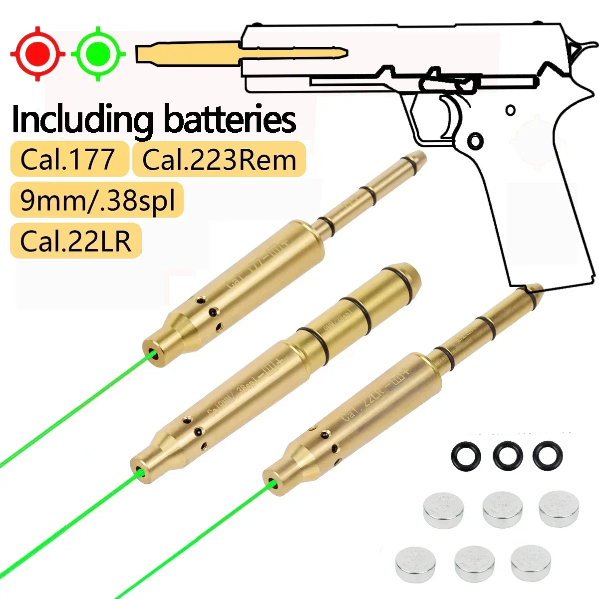 Zielony militarny czerwony Laser. 223Rem 9mm .177 22LR .38spl kal celownik laserowy lufa końcowa do pistoletów rewolwerowych karabin