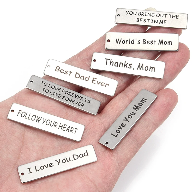 Louleur 5pcs Rectangular Engraved Phrase Word Stainless Steel Charms Beat Friend DIY Handmade Craft Gift For Friend Parents